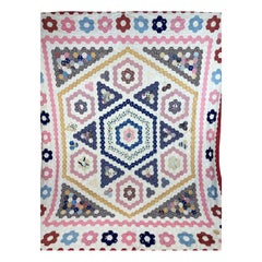 Hexagon patchwork in printed cotton - USA Circa 1860