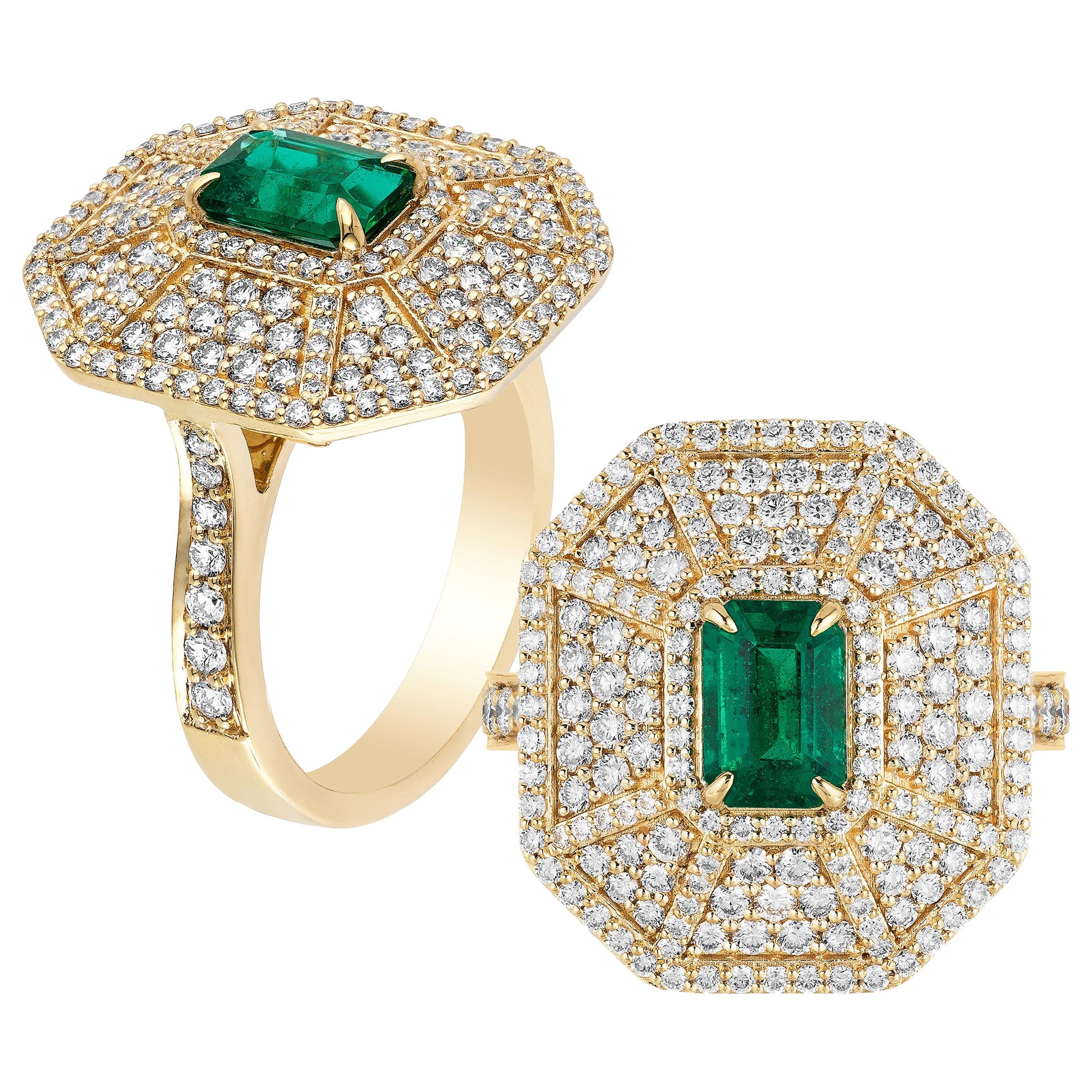 Goshwara Hexagon Emerald Pave And Diamond Ring