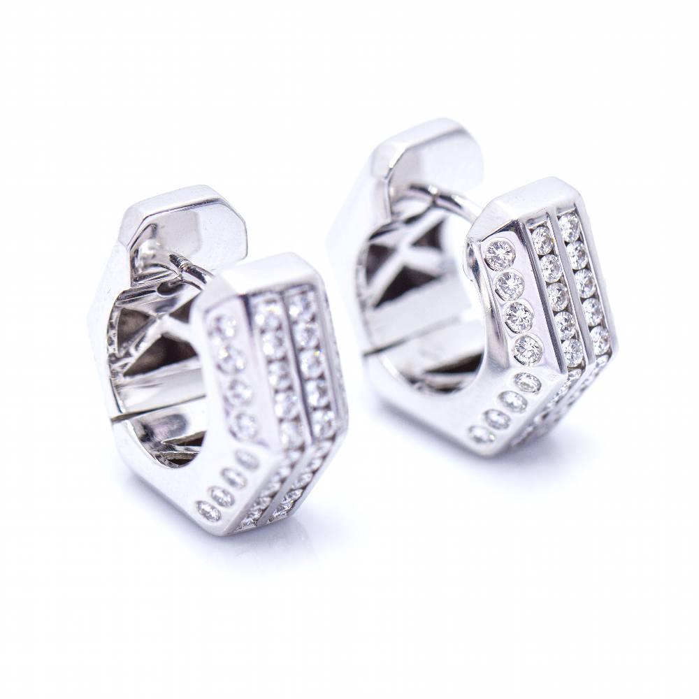 Earrings in White Gold with Diamonds  Brilliant Cut Diamonds with a total weight of 1,14cts. in G/VS quality  18kt White Gold  Clip Closure  13,30 grams.  Max. width 0,80cm  Brand new product. Ref: N102942EJ