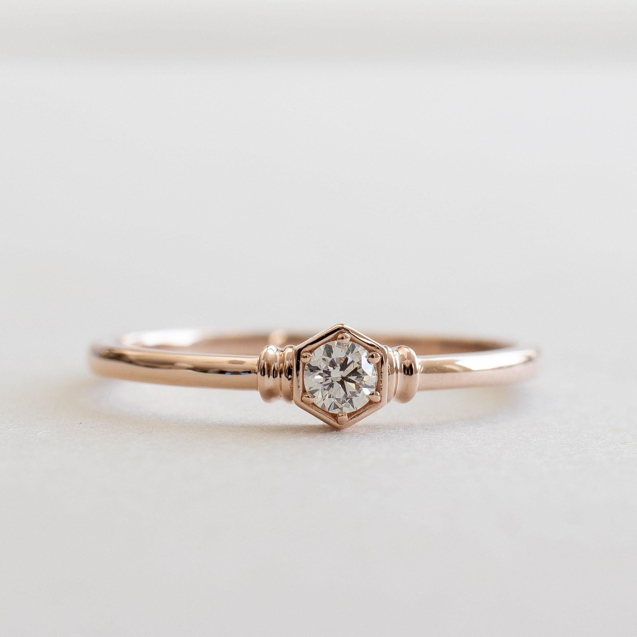 For Sale:  Hexagon Ring with 0.1 Carat Diamond, Honeycomb Ring, 18 Karat Rose Gold Ring 3