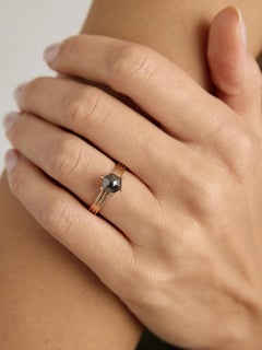 Hexagon Rose Cut Salt-and-Pepper Diamond Rose Gold Engagement Ring, 1.49 Carat