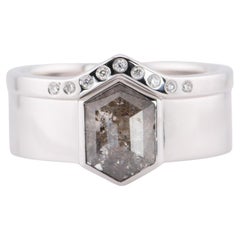 Ensemble de mariage hexagonal Salt and Pepper Diamond en or blanc 14 carats R6599