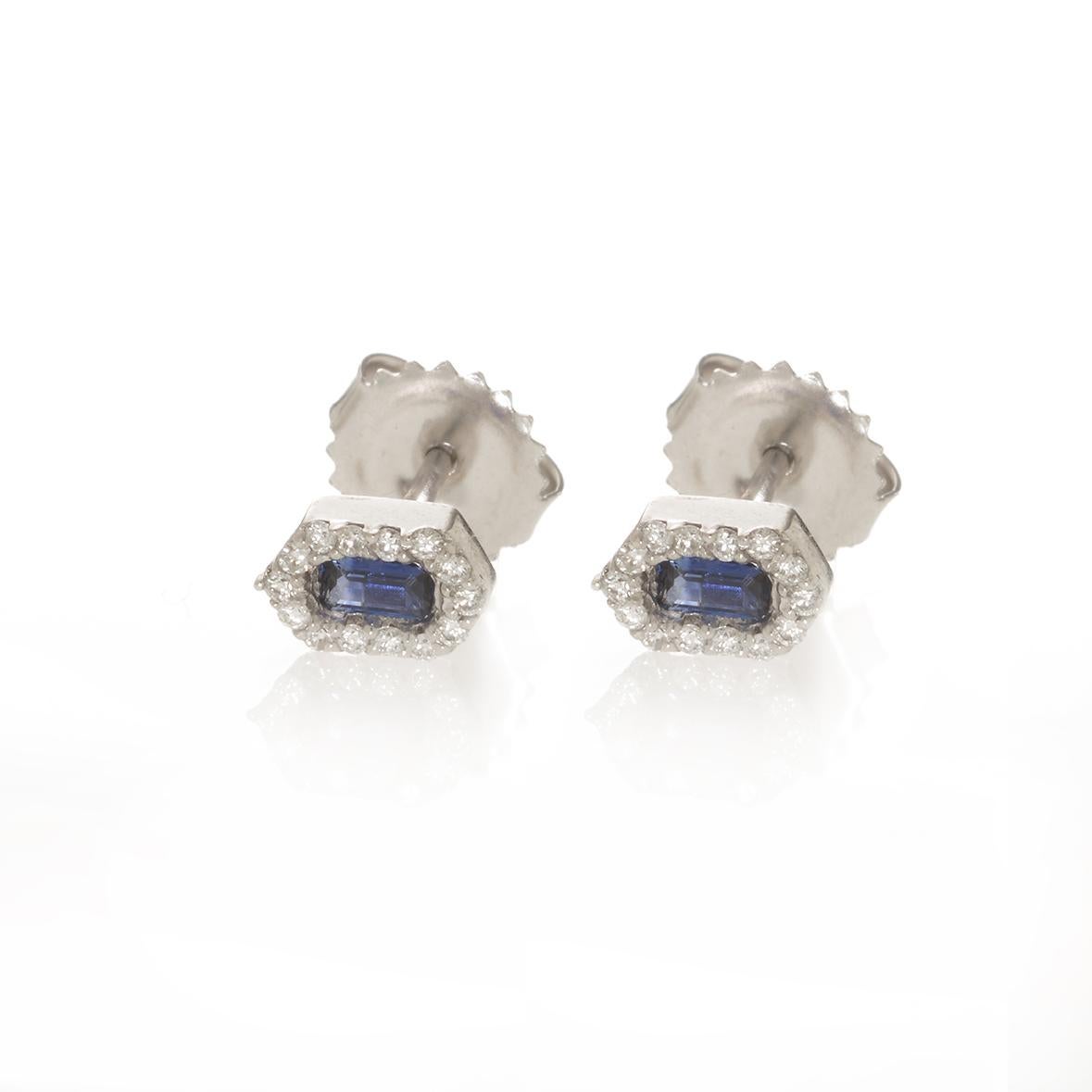 Women's or Men's Hexagon Sapphire and Diamond Earrings For Sale