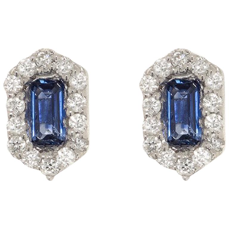 Hexagon Sapphire and Diamond Earrings For Sale