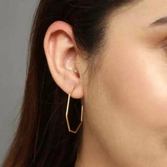 Hexagon Shape 14K Solid Gold Open Gold Big Hoop Earrings