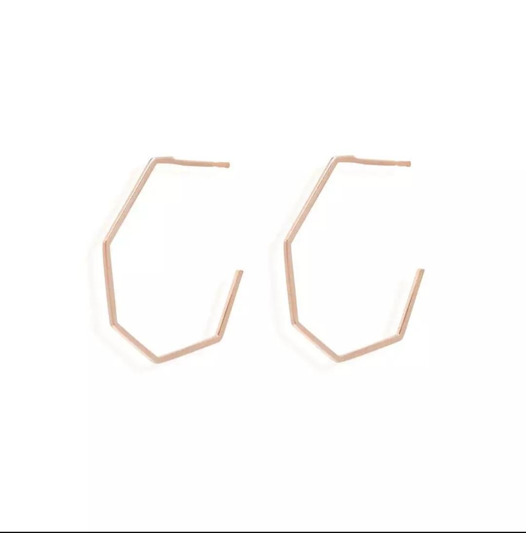Orecchini a cerchio grande a forma di esagono in oro massiccio 14K Orecchini a cerchio grande in oro aperto Bigli In condizioni Nuovo in vendita a Chicago, IL