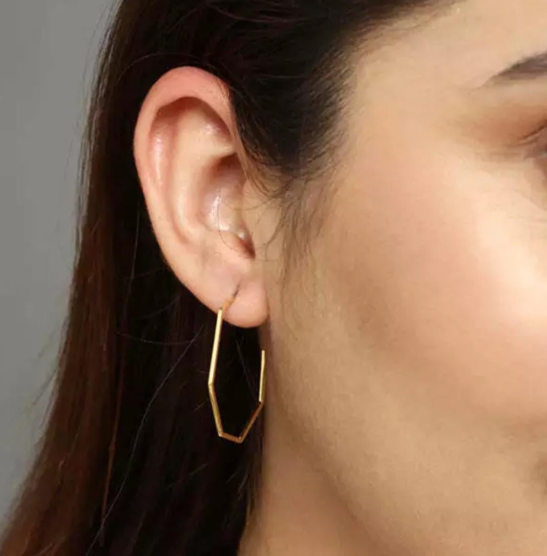 da uomo o donna Orecchini a cerchio grande a forma di esagono in oro massiccio 14K Orecchini a cerchio grande in oro aperto Bigli in vendita