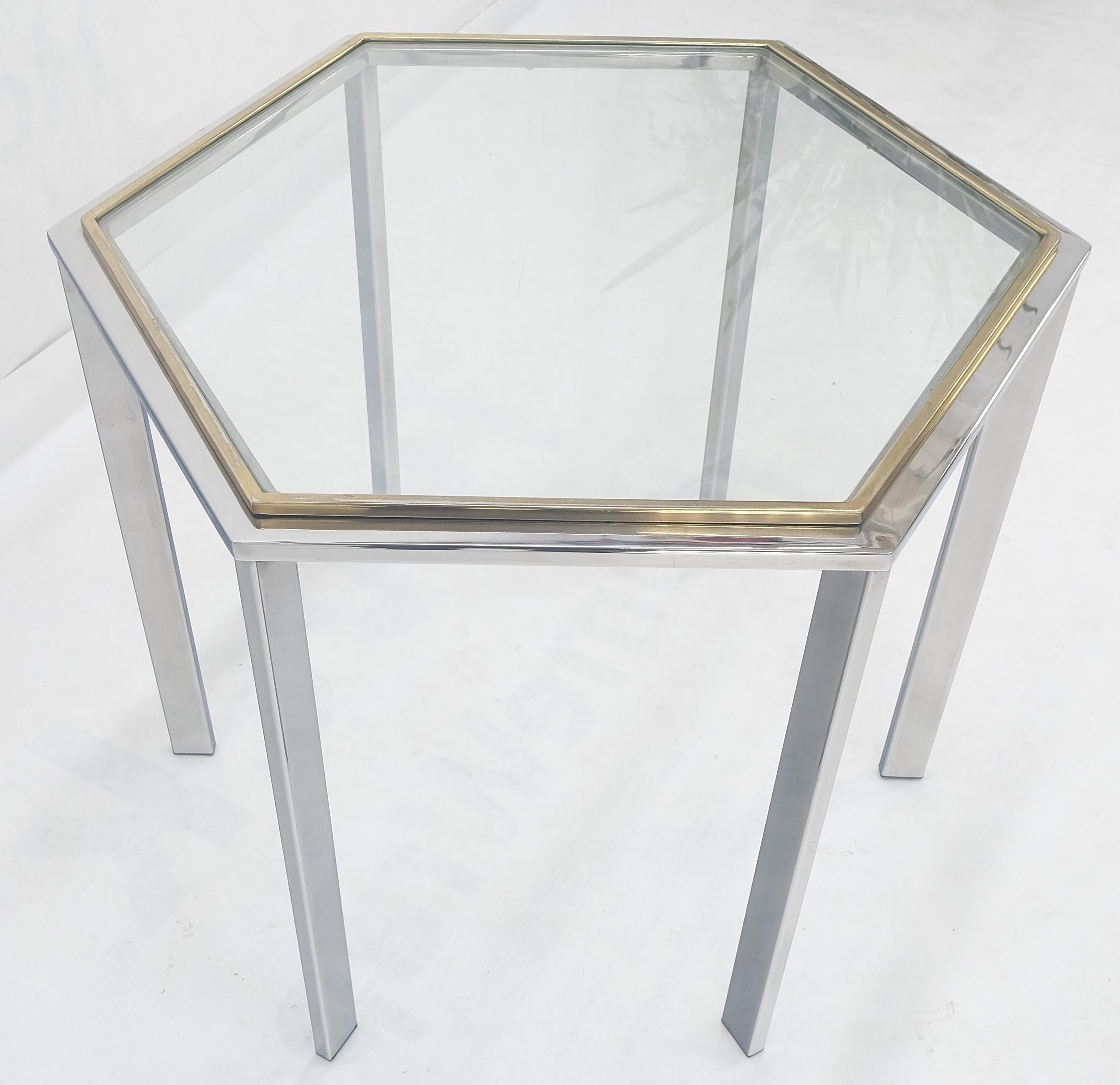 Mid-Century Modern Hexagon Shape Chrome Brass & Glass 22