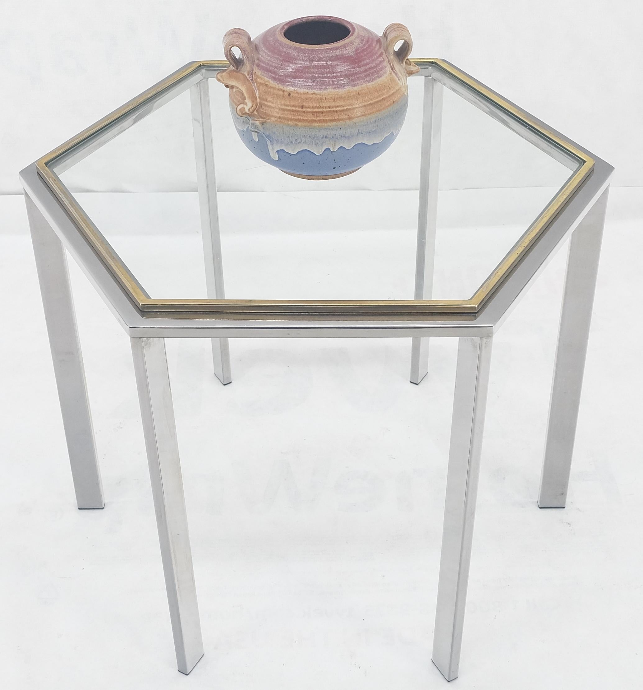 Italian Hexagon Shape Chrome Brass & Glass 22