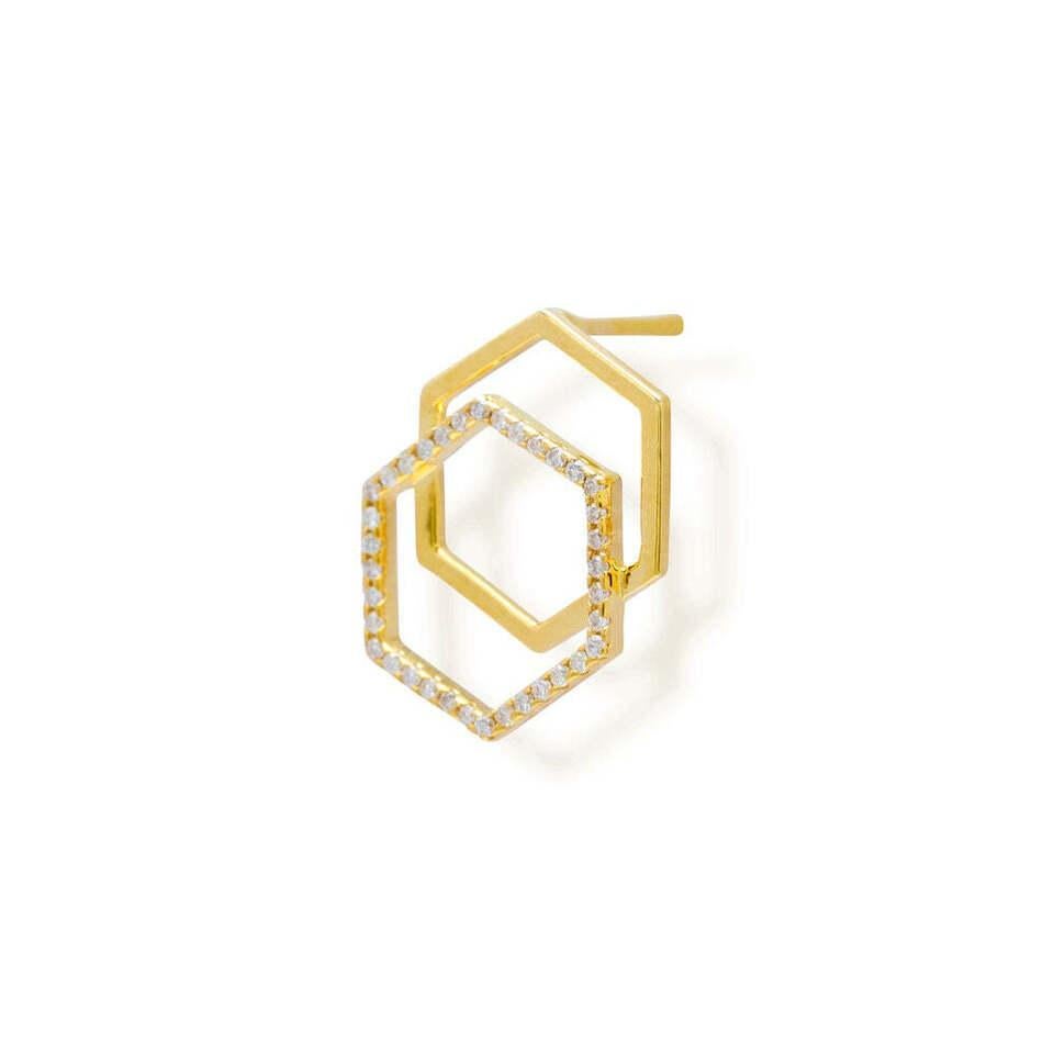 Sechseckiger Diamant-Ohrring 14K Massivgold Handgefertigter eleganter Ohrring für Damen. (Art déco) im Angebot