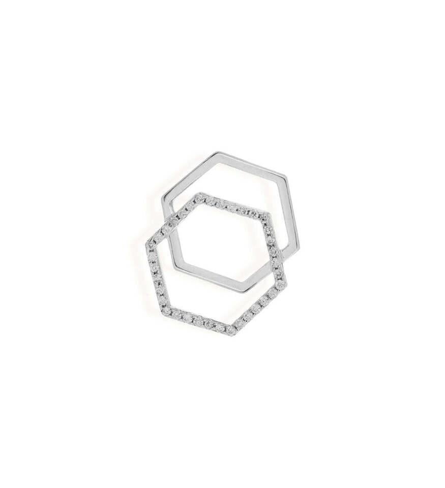 Sechseckiger Diamant-Ohrring 14K Massivgold Handgefertigter eleganter Ohrring für Damen. im Angebot 2