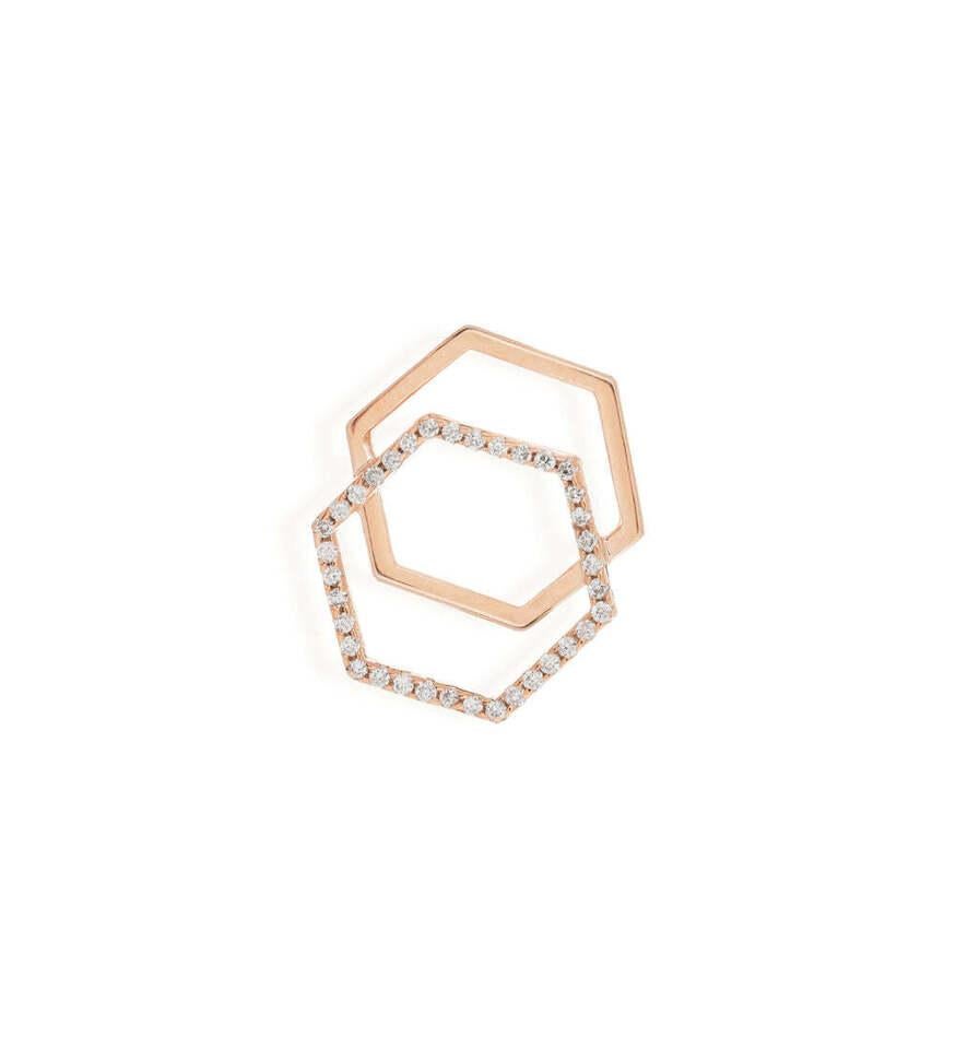 Sechseckiger Diamant-Ohrring 14K Massivgold Handgefertigter eleganter Ohrring für Damen. im Angebot 3