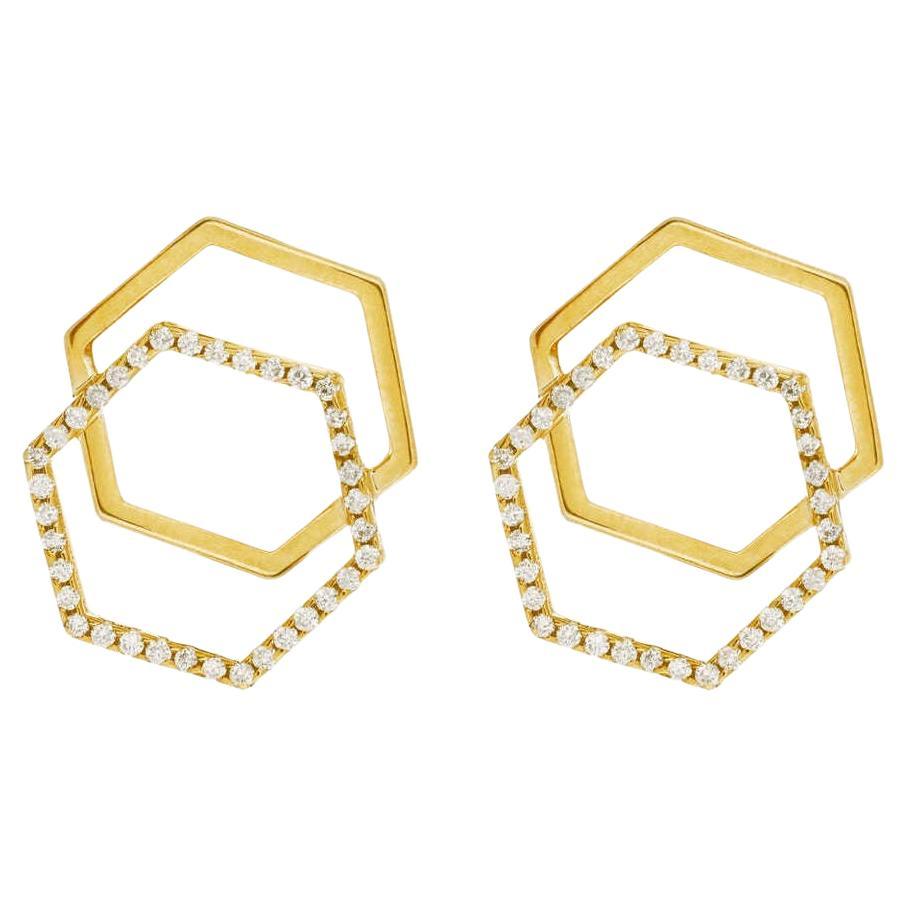 Sechseckiger Diamant-Ohrring 14K Massivgold Handgefertigter eleganter Ohrring für Damen. im Angebot
