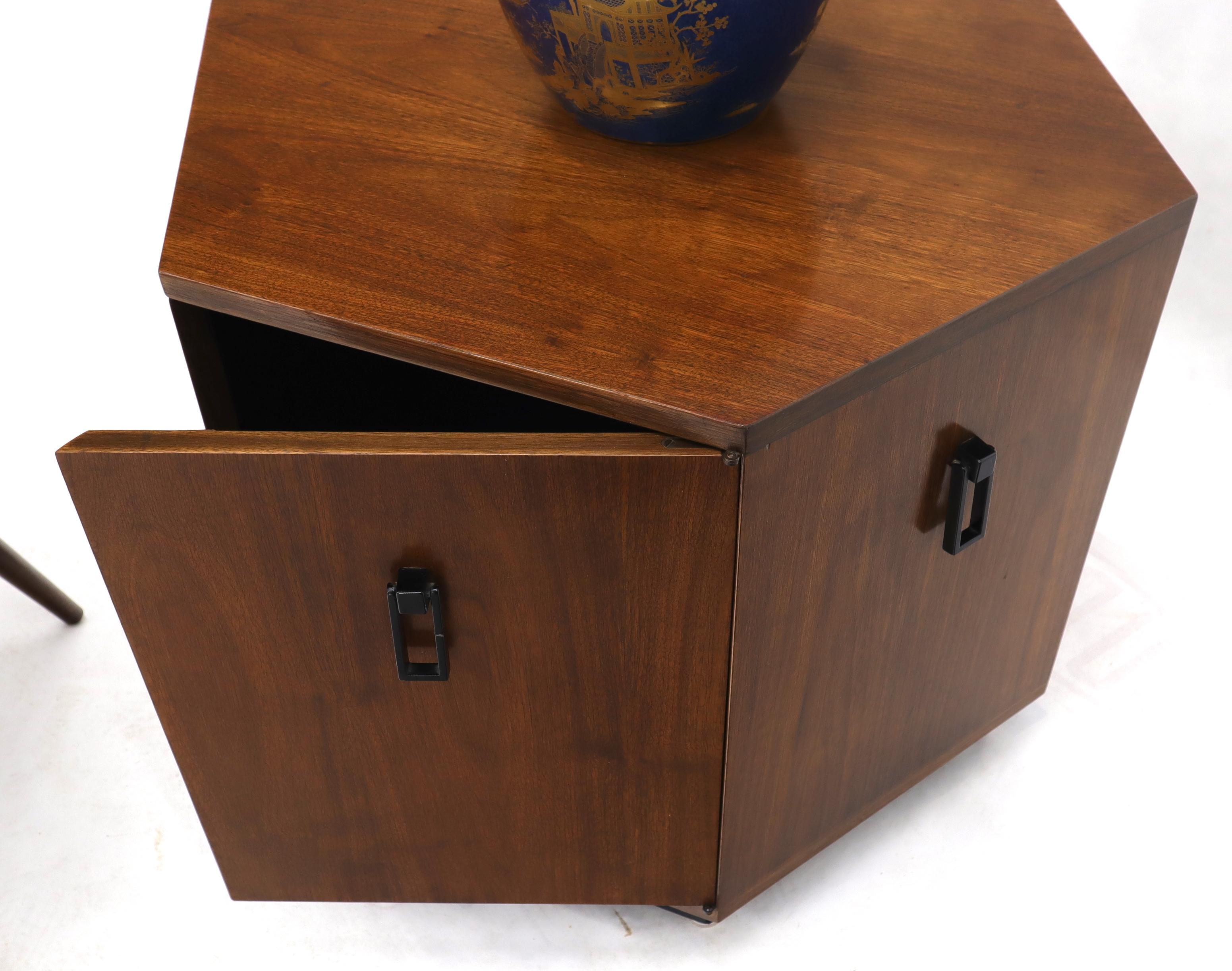 Walnut Hexagon Shape Drop Pulls Cabinet End Table For Sale