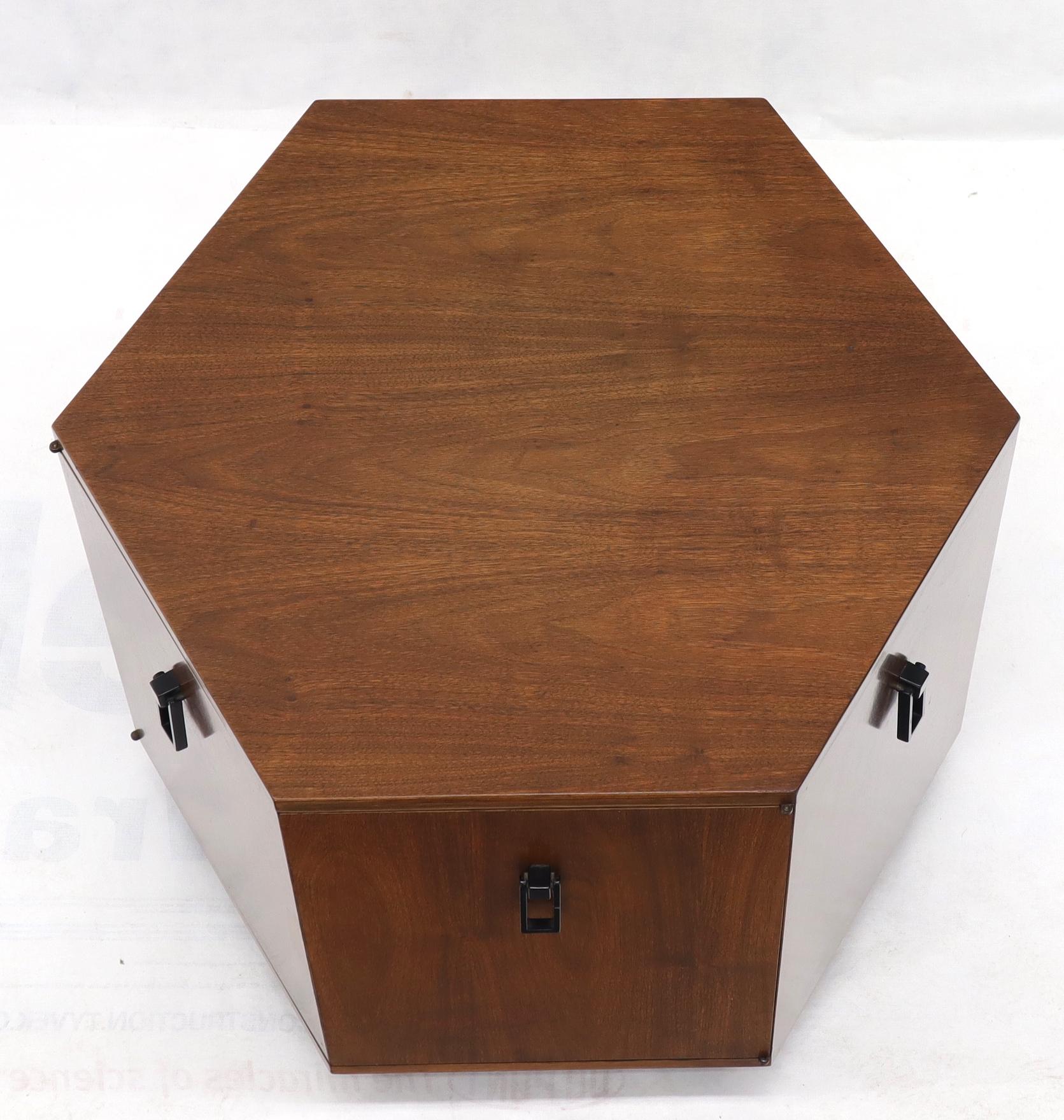 Mid-Century Modern Hexagon Shape Drop Pulls Cabinet End Table For Sale