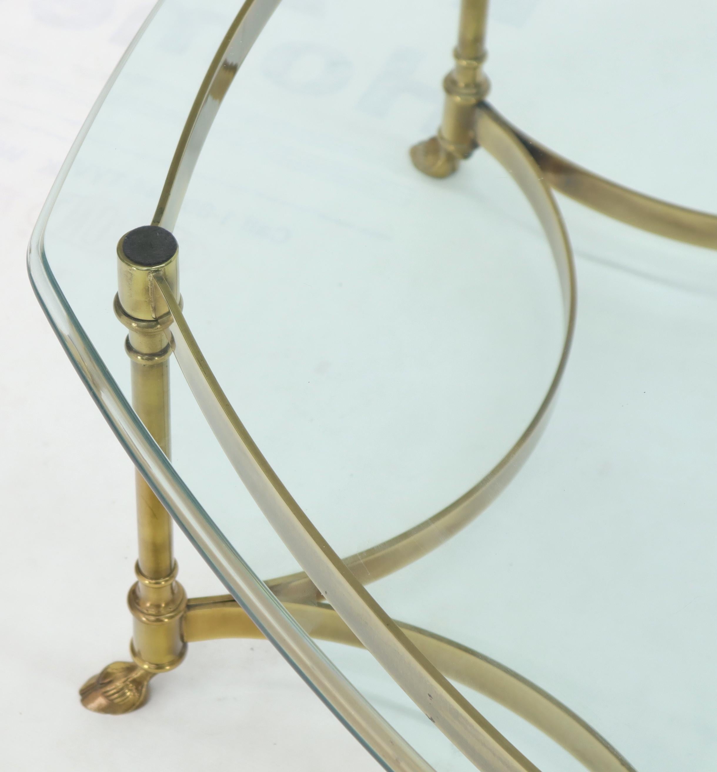 Hexagon Shape Glass Top Brass Frame Hoof Feet Coffee Table For Sale 1