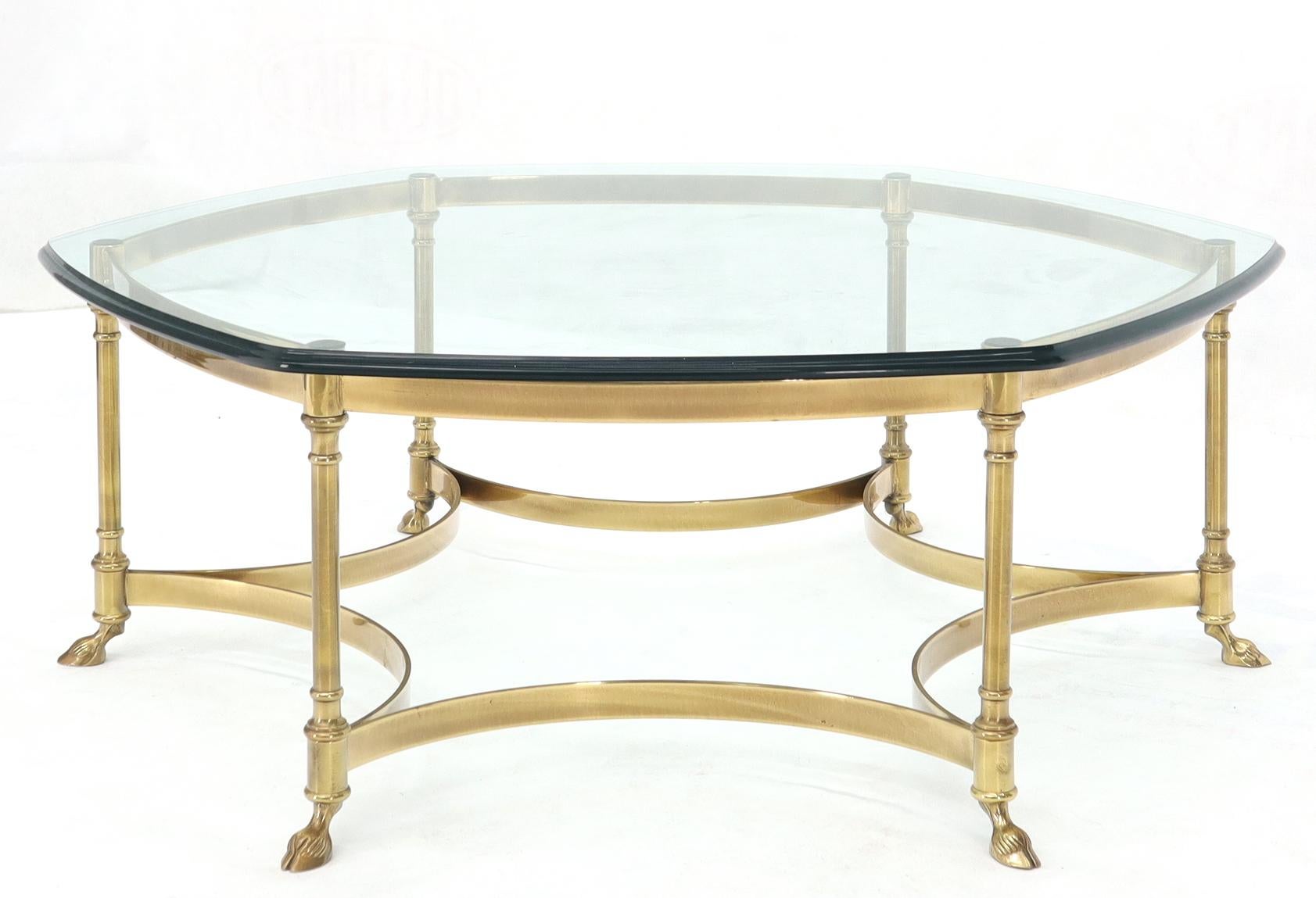 Hexagon Shape Glass Top Brass Frame Hoof Feet Coffee Table For Sale 2