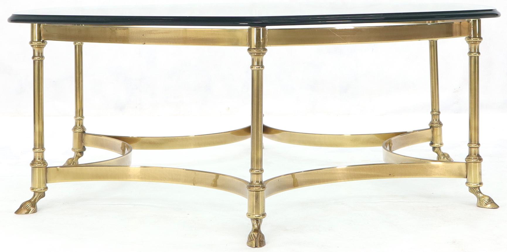 Italian Hexagon Shape Glass Top Brass Frame Hoof Feet Coffee Table For Sale