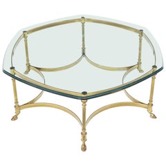 Hexagon Shape Glass Top Brass Frame Hoof Feet Coffee Table