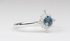 Hexagon Shape Montana Sapphire with Diamond Halo Engagement Ring 14K White Gold