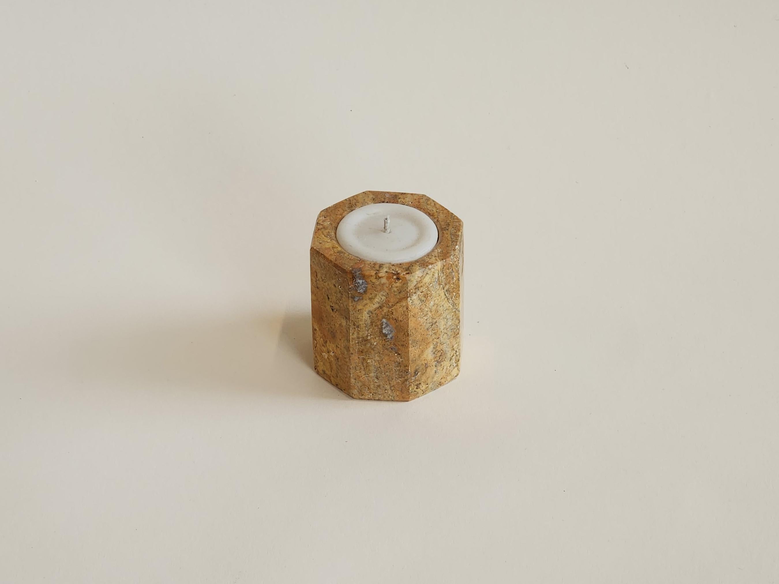 Modern Hexagon Shaped Onyx Candle Holder For Sale