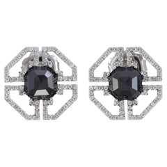 Hexagon Shaped Studs With Center Black Diamond Surrounded by White Diamonds