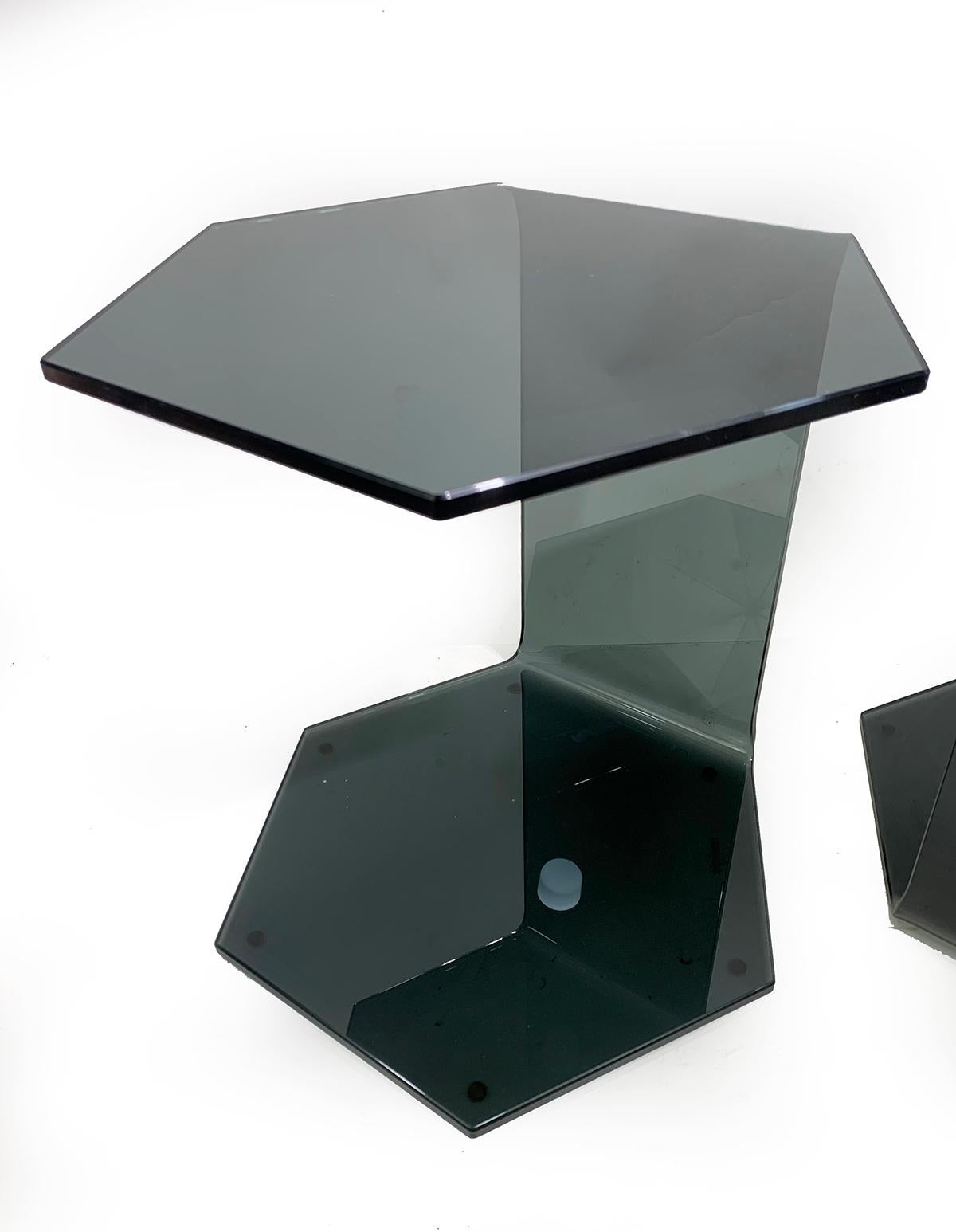 French Hexagon Side Tables Designed by M. Manzoni & R. Tapinassi  for Steiner Paris For Sale