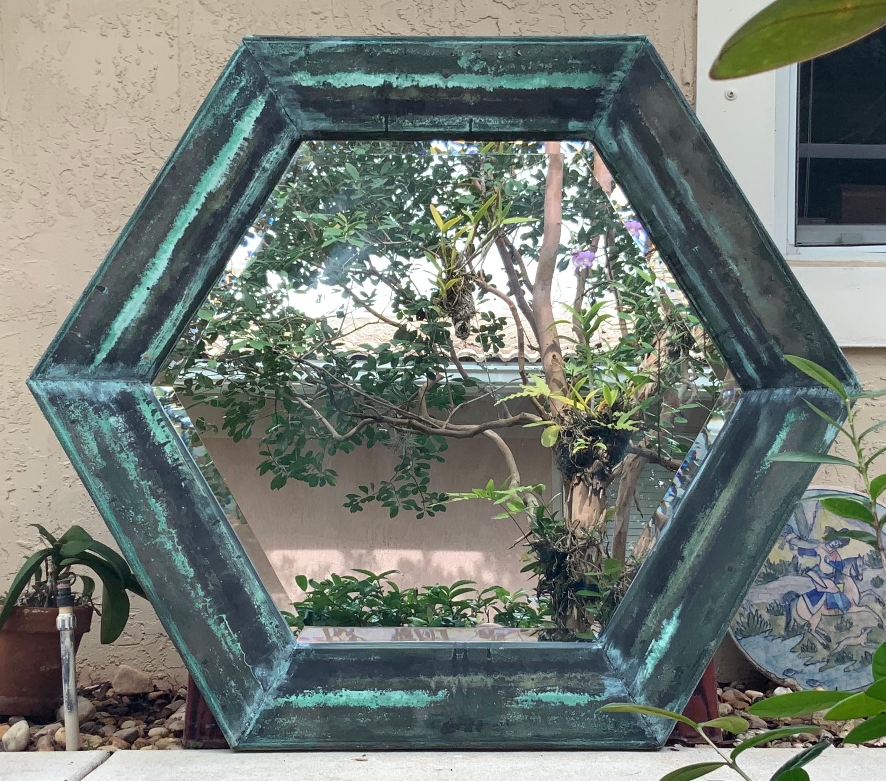 copper hexagon mirror