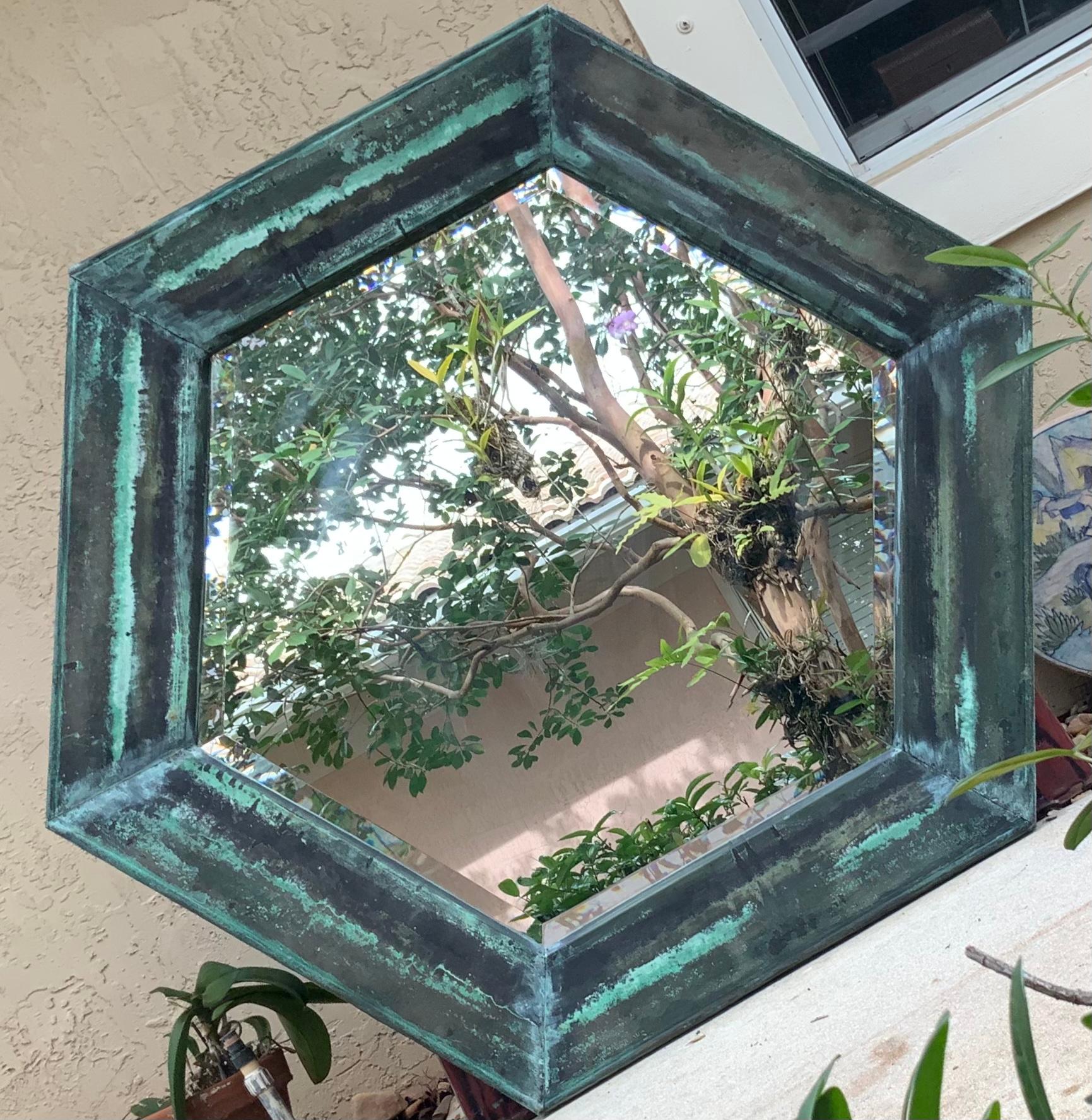 Hand-Crafted Hexagon Size Antique Copper Wall Mirror 