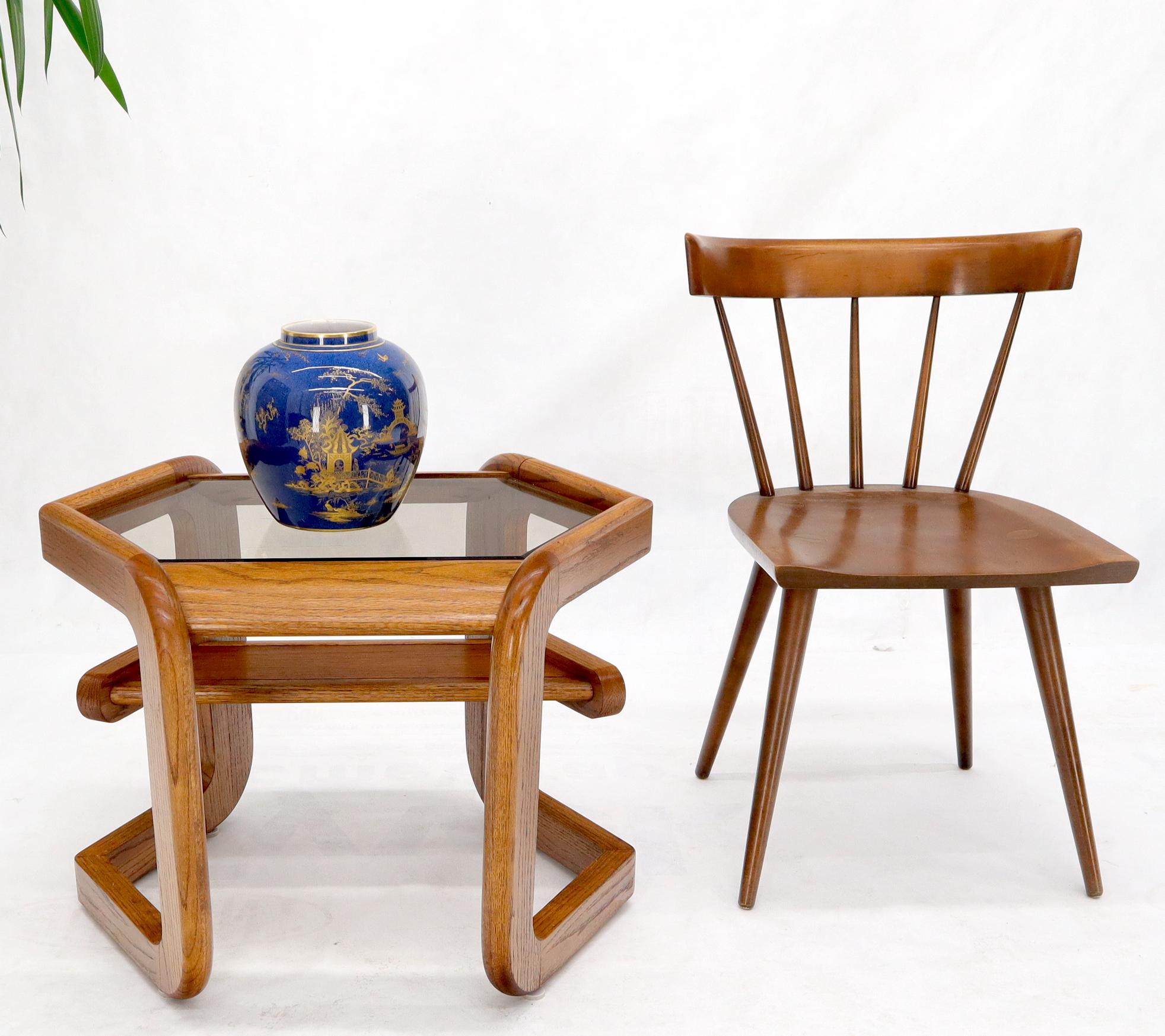 20th Century Hexagon Smoked Glass Oak Base Floating Shelf Side End Table For Sale