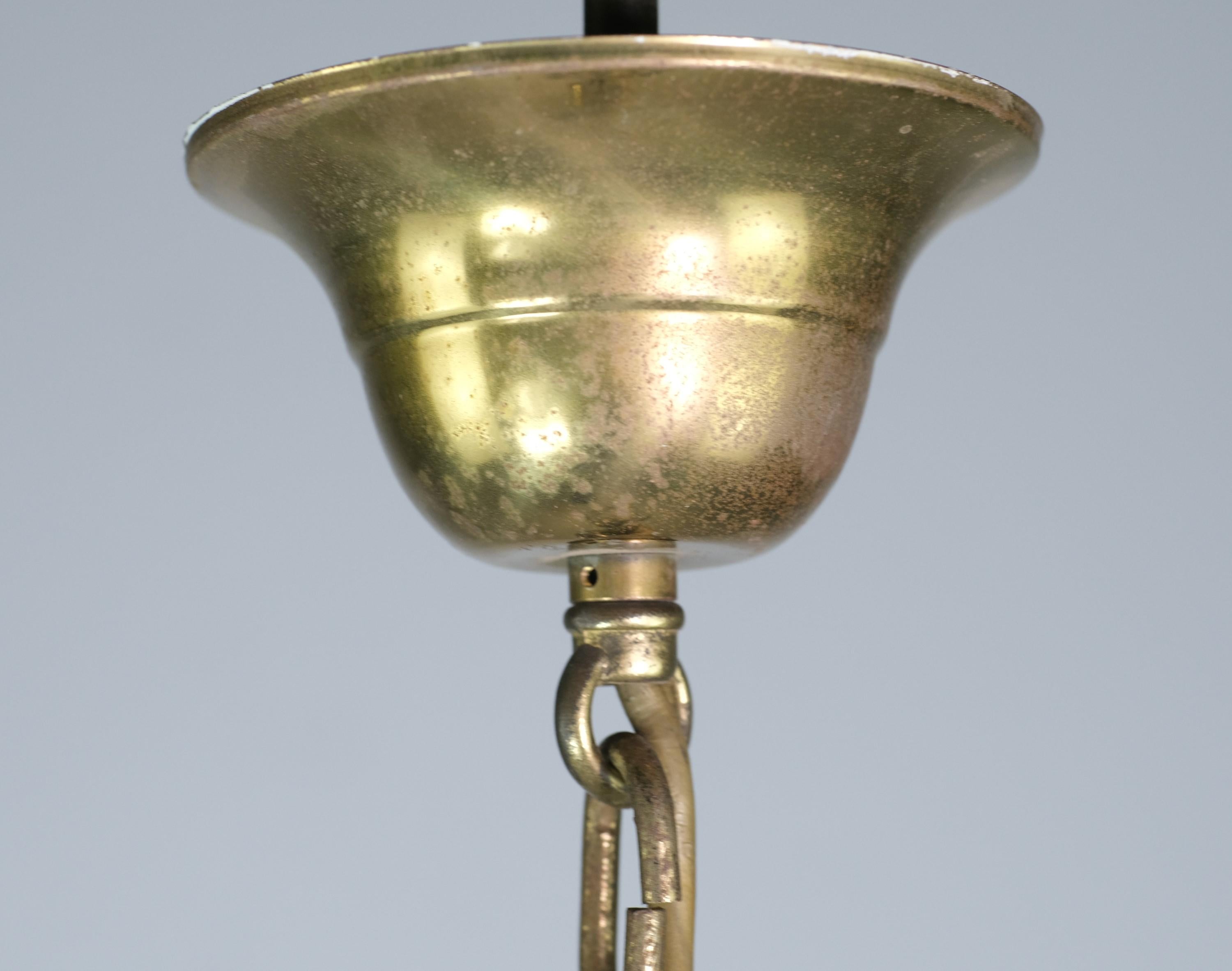 20th Century Hexagon Style Brass Beveled Glass Lantern Pendant Light For Sale