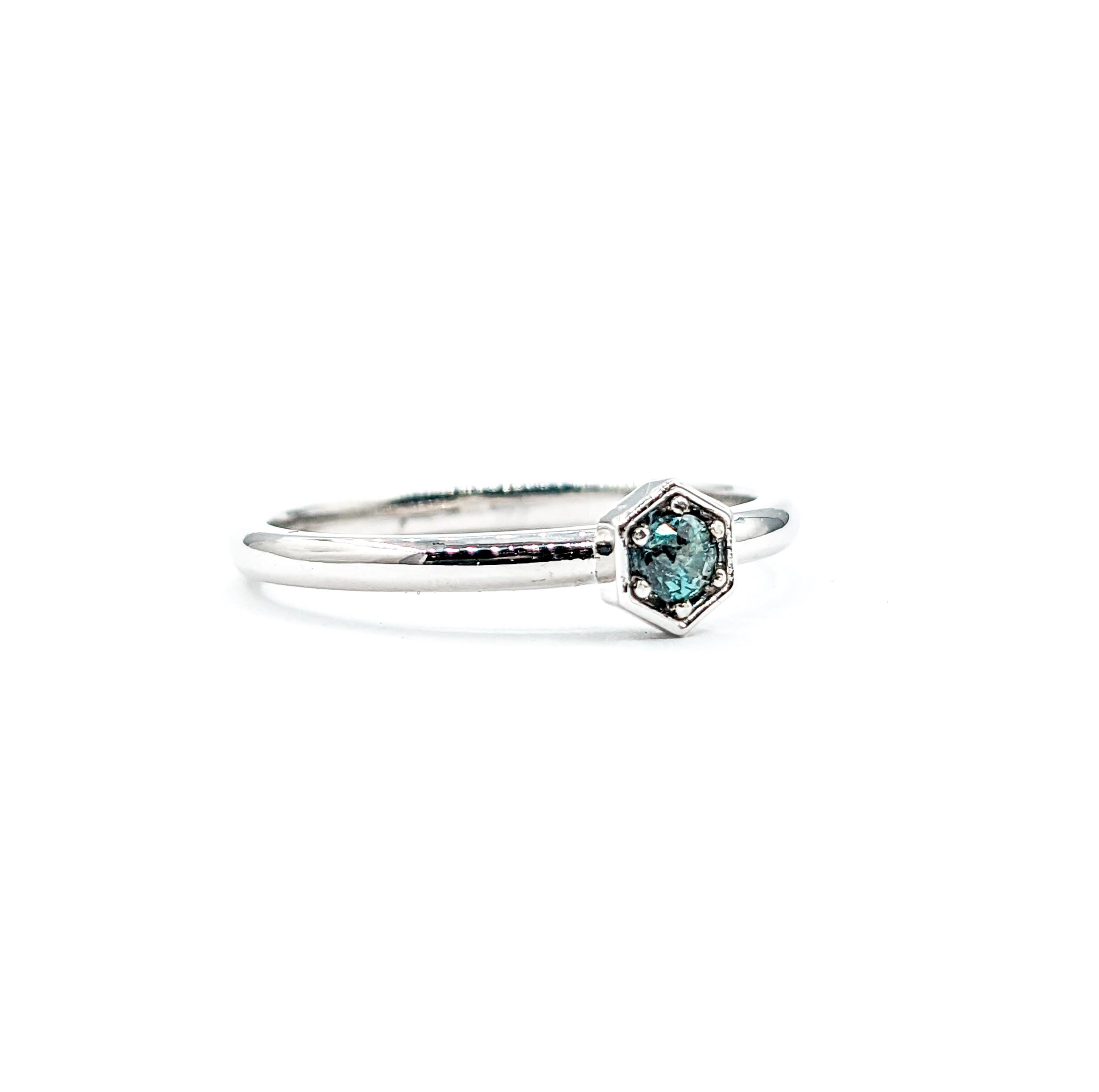 For Sale:  Hexagon Style Natural Brazilian Alexandrite Ring in White Gold 6