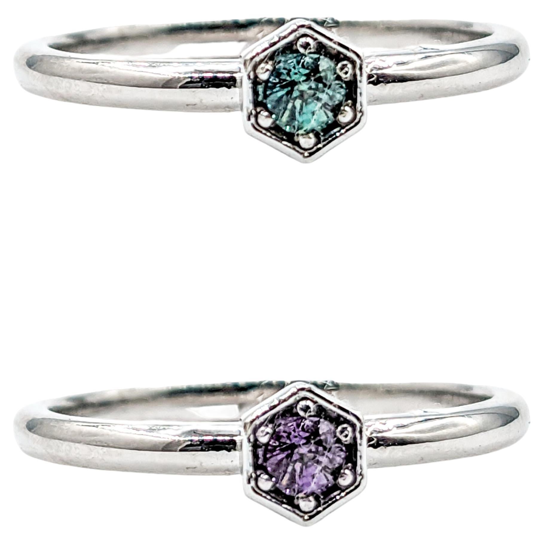 For Sale:  Hexagon Style Natural Brazilian Alexandrite Ring in White Gold