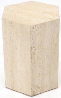 Hexagon Travertine Tall Side End Table Pedestal