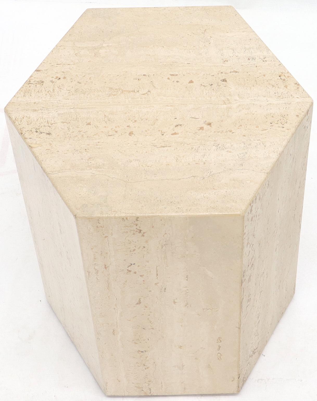 Hexagon Travertine Tall Side End Table Pedestal In Excellent Condition In Rockaway, NJ