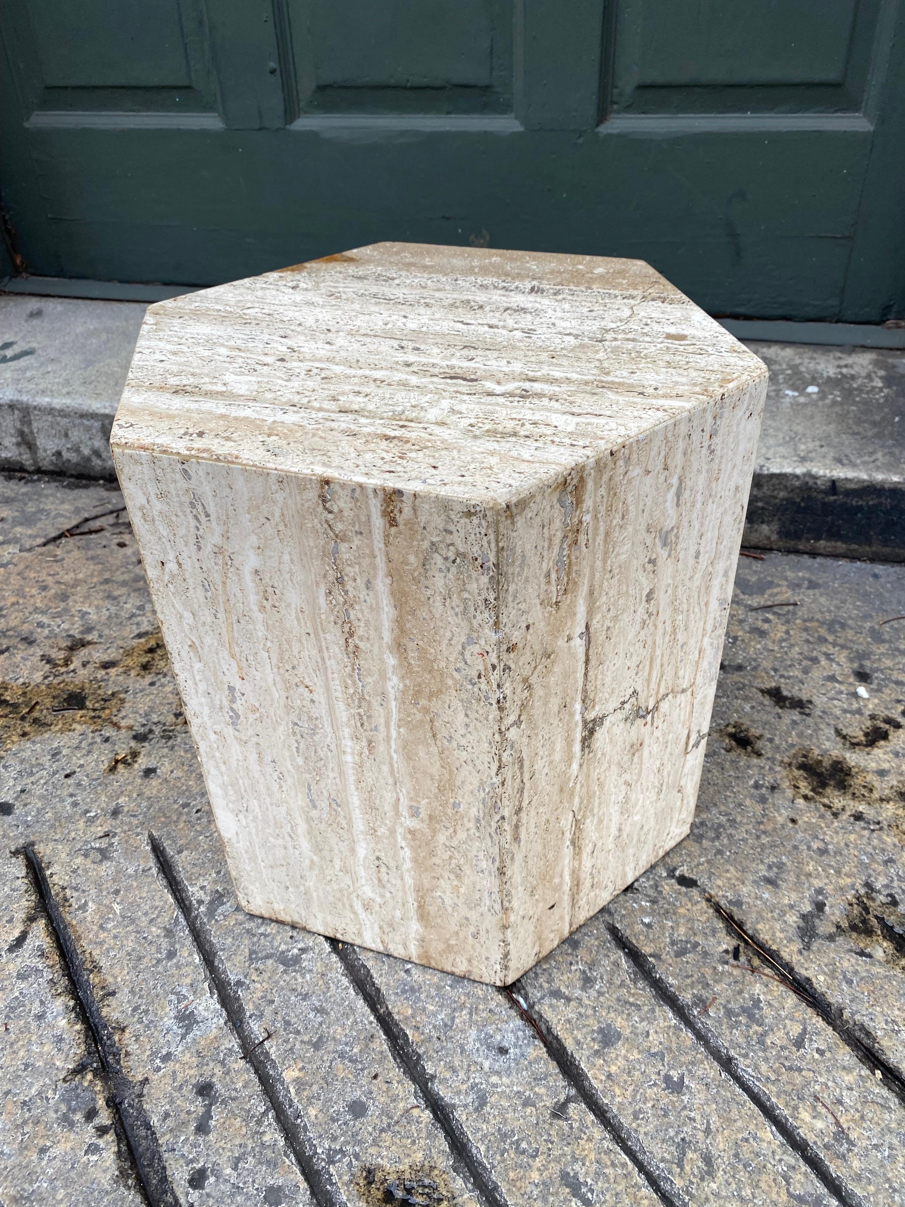 Mid-Century Modern Hexagon Travertine Cube