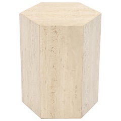 Hexagon Travertine Tall Side End Table Pedestal