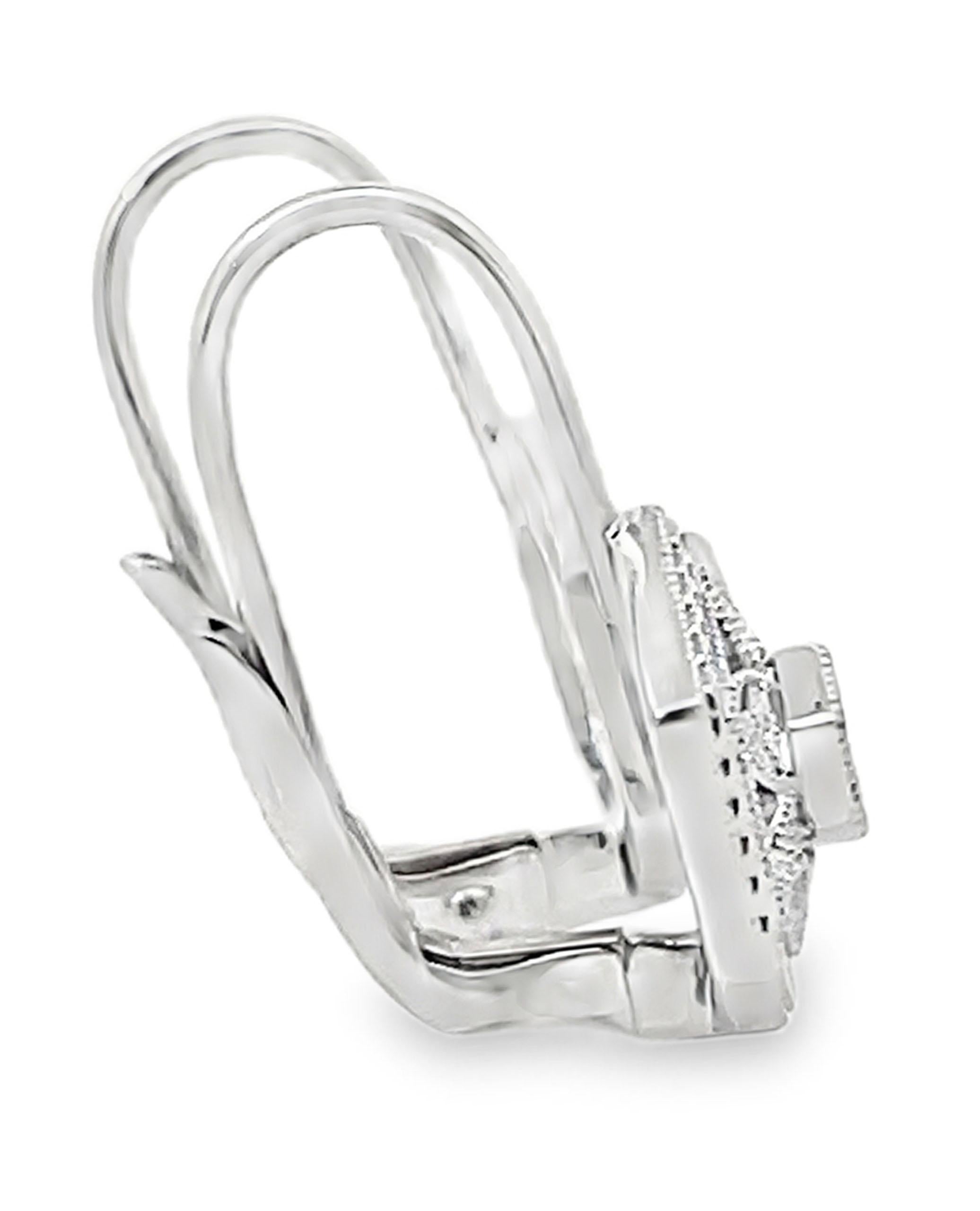 Contemporain Pendants d'oreilles hexagonaux en or blanc 14K avec diamants d'inspiration antique 0.06 carats en vente