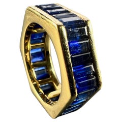 Hexagonal 6 Carat Blue Sapphire 18K Yellow Gold Eternity Ring