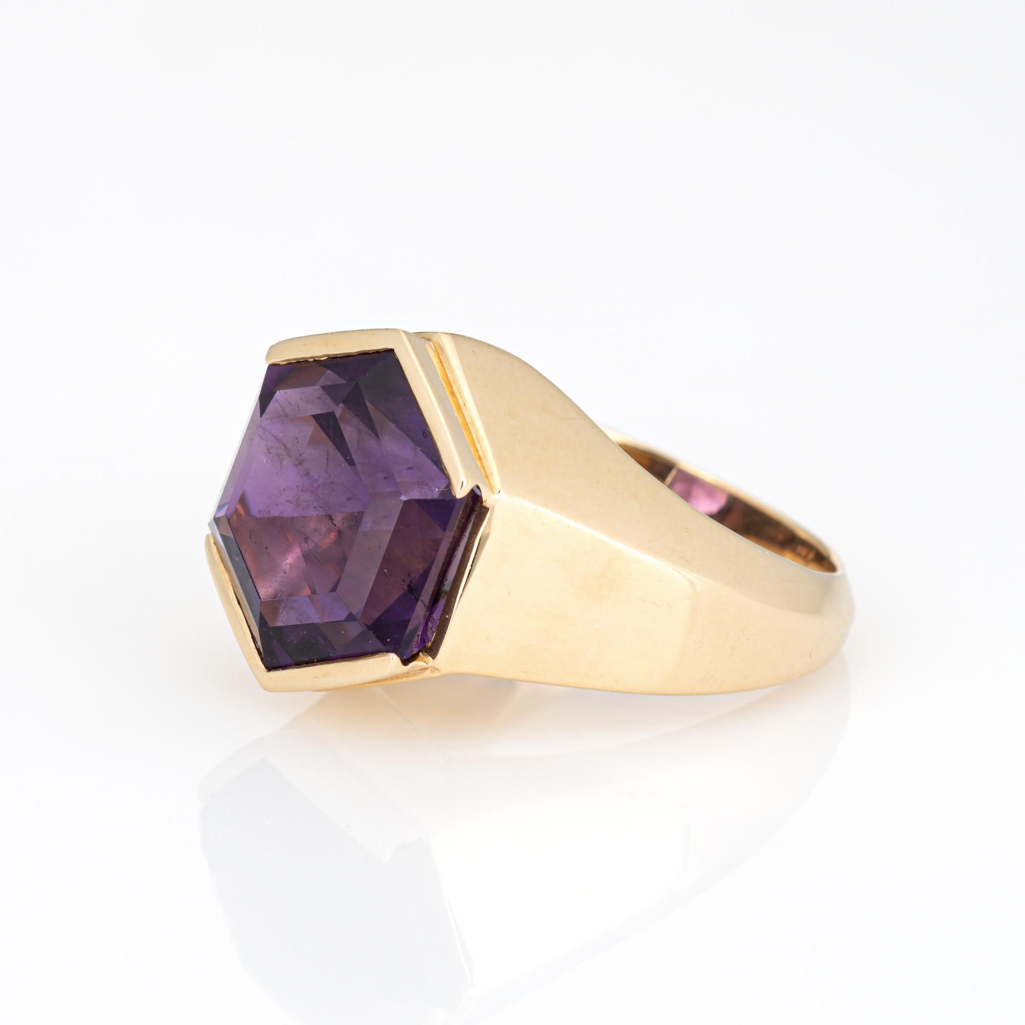 Hexagon Cut Hexagonal Amethyst Ring Vintage 14k Yellow Gold Sz 7 Estate Fine Jewelry For Sale