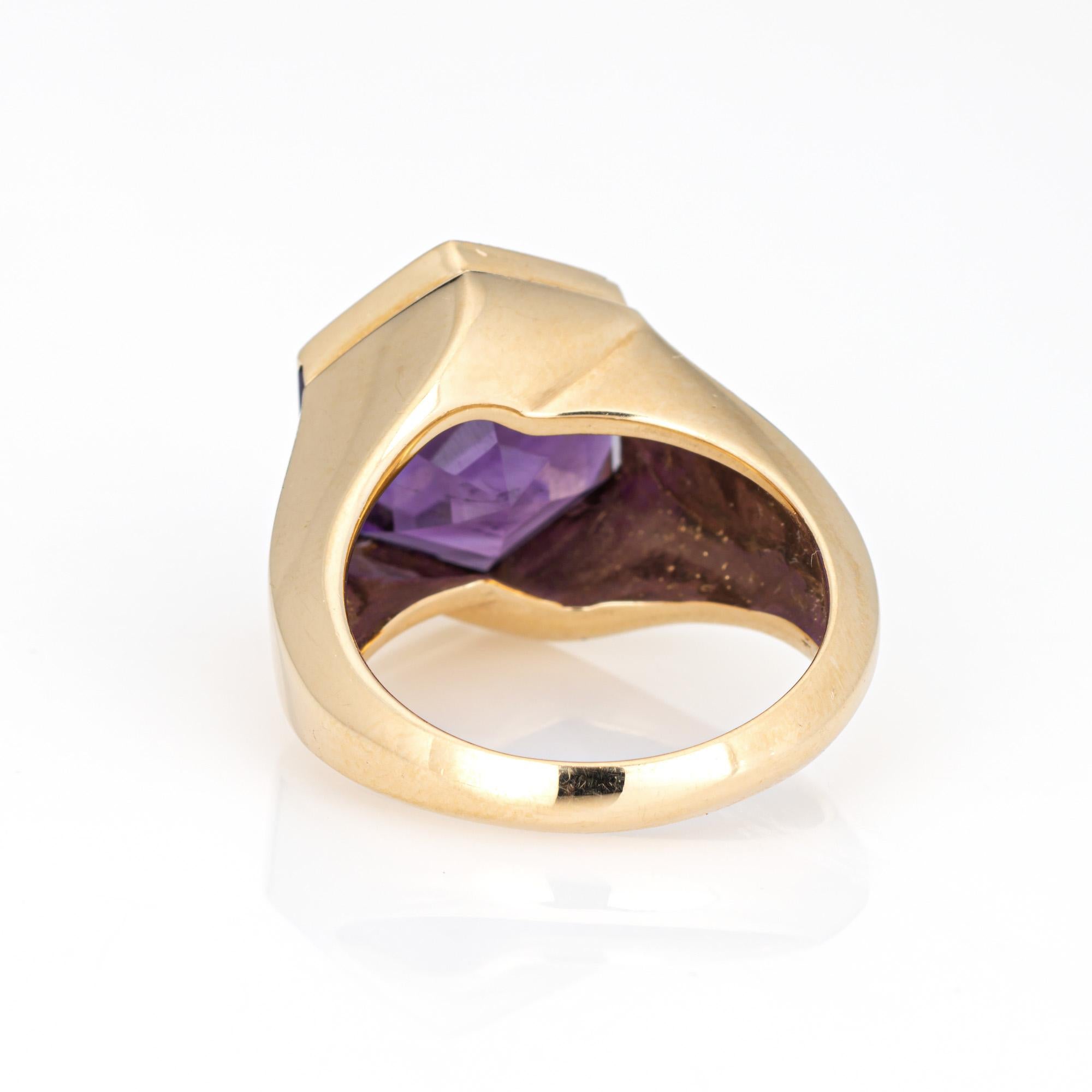 Hexagonal Amethyst Ring Vintage 14k Yellow Gold Sz 7 Estate Fine Jewelry In Good Condition For Sale In Torrance, CA