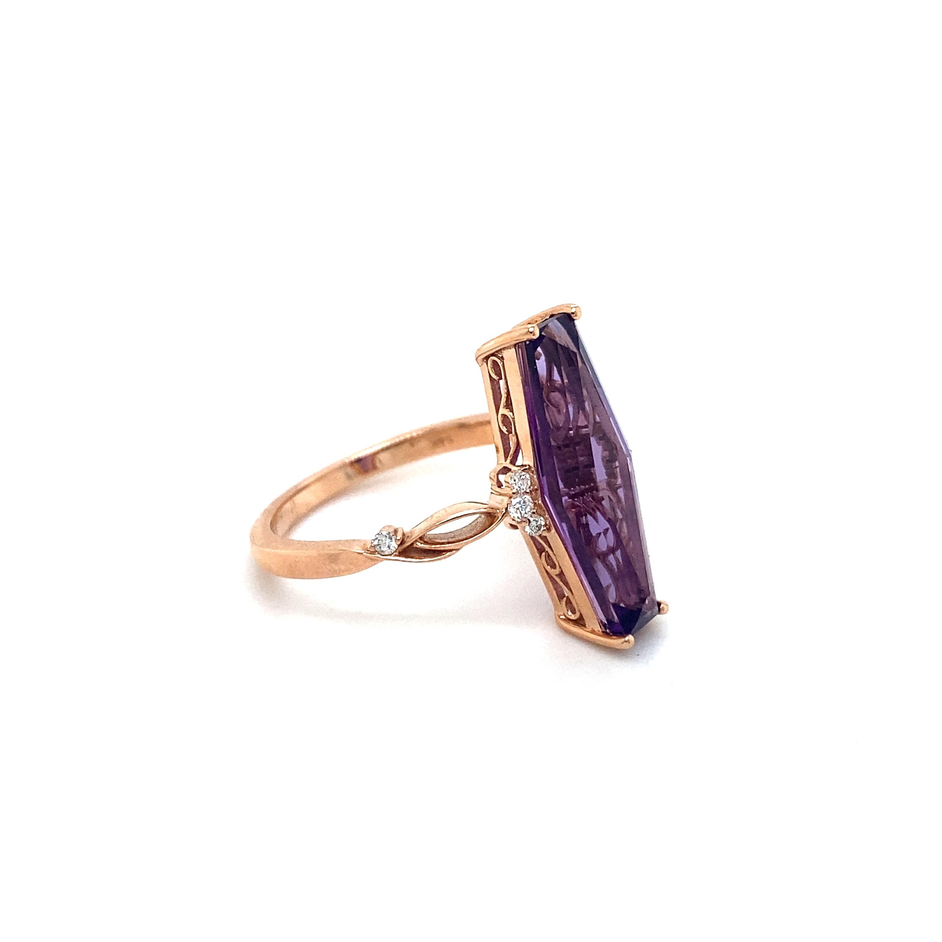 For Sale:  Hexagonal Amethyst Ring with Diamonds 2