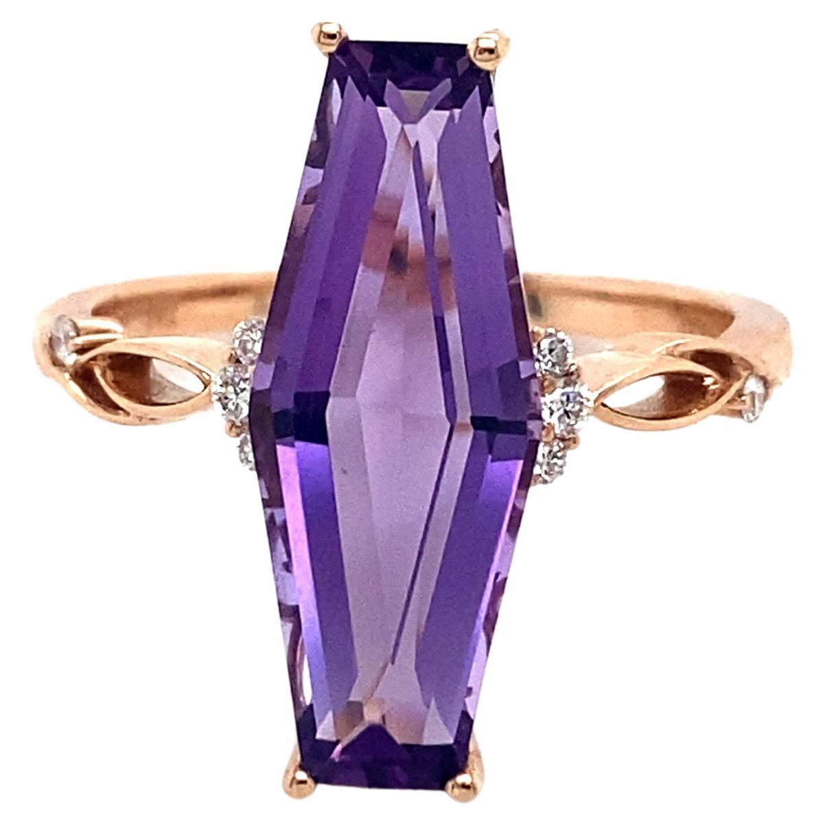 For Sale:  Hexagonal Amethyst Ring with Diamonds