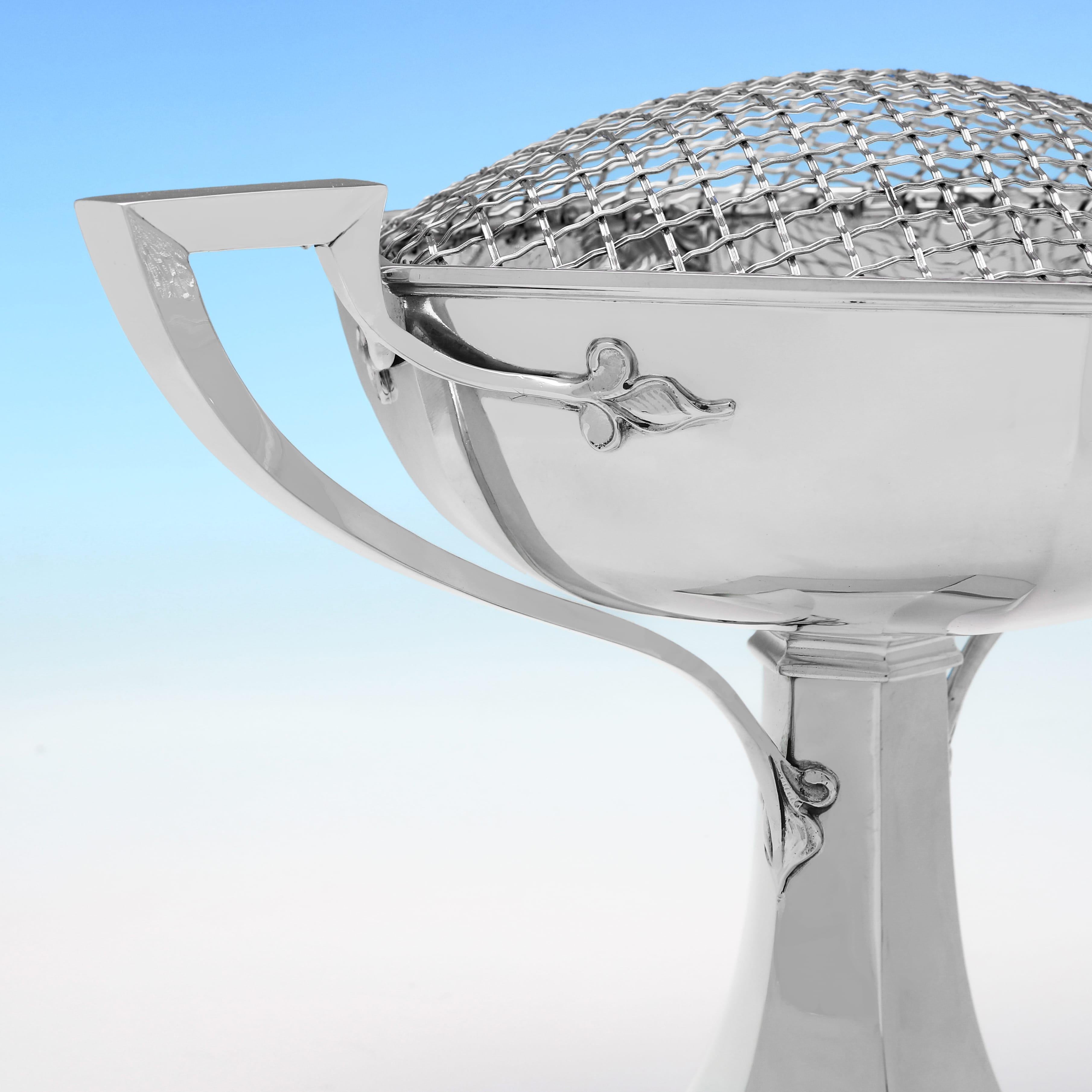 English Hexagonal antique sterling silver rose bowl made by Walker & Hall in 1913
