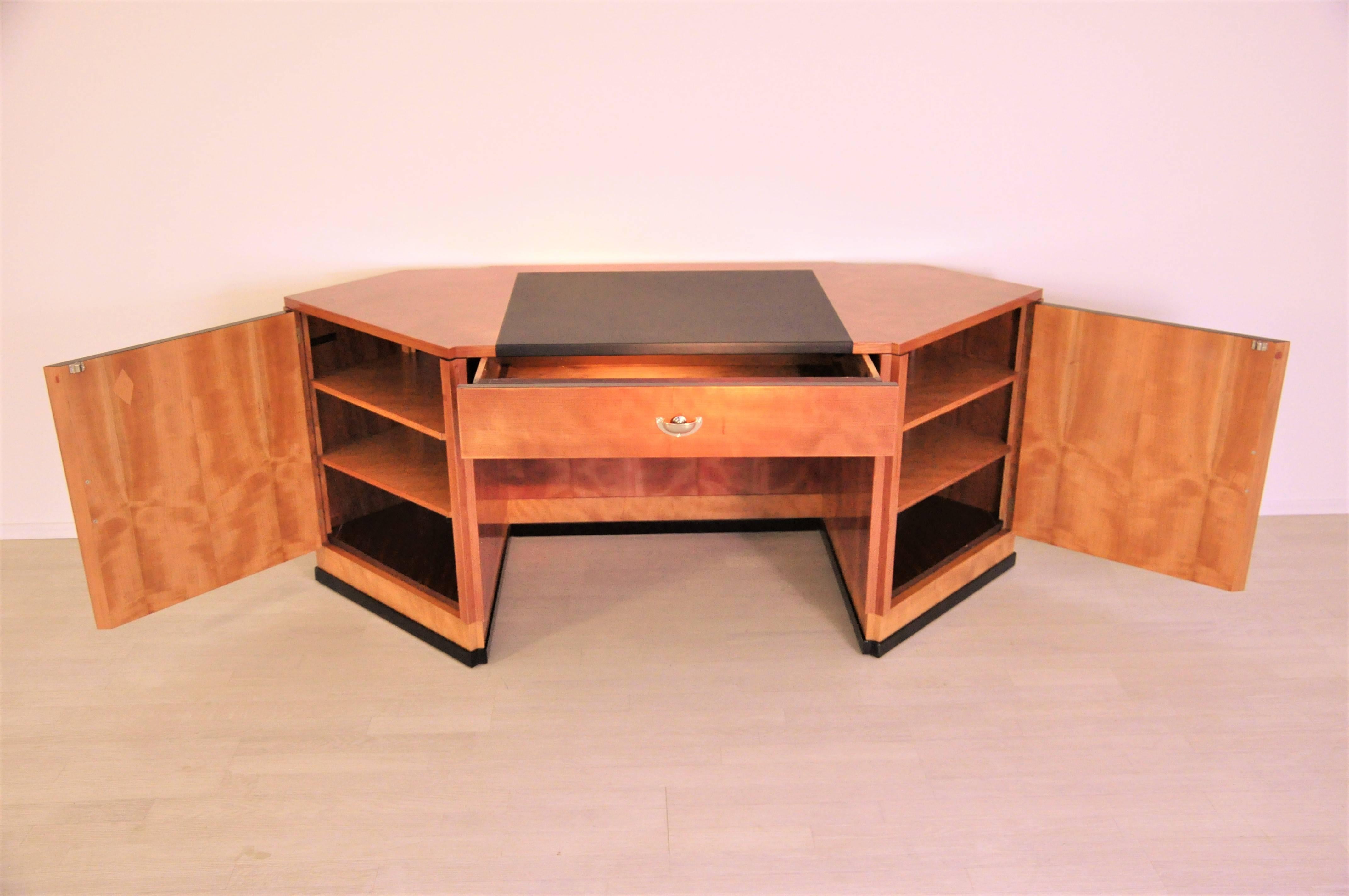 French Hexagonal Art Deco Desk Made of Cherry and Mahogany Wood For Sale