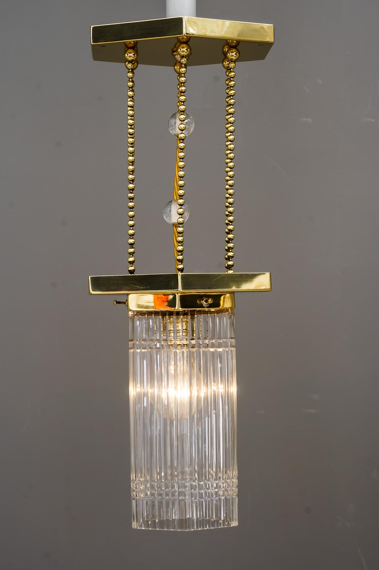 Hexagonal Art Deco Pendant with Original Glass Shade, Around 1920s For Sale 3