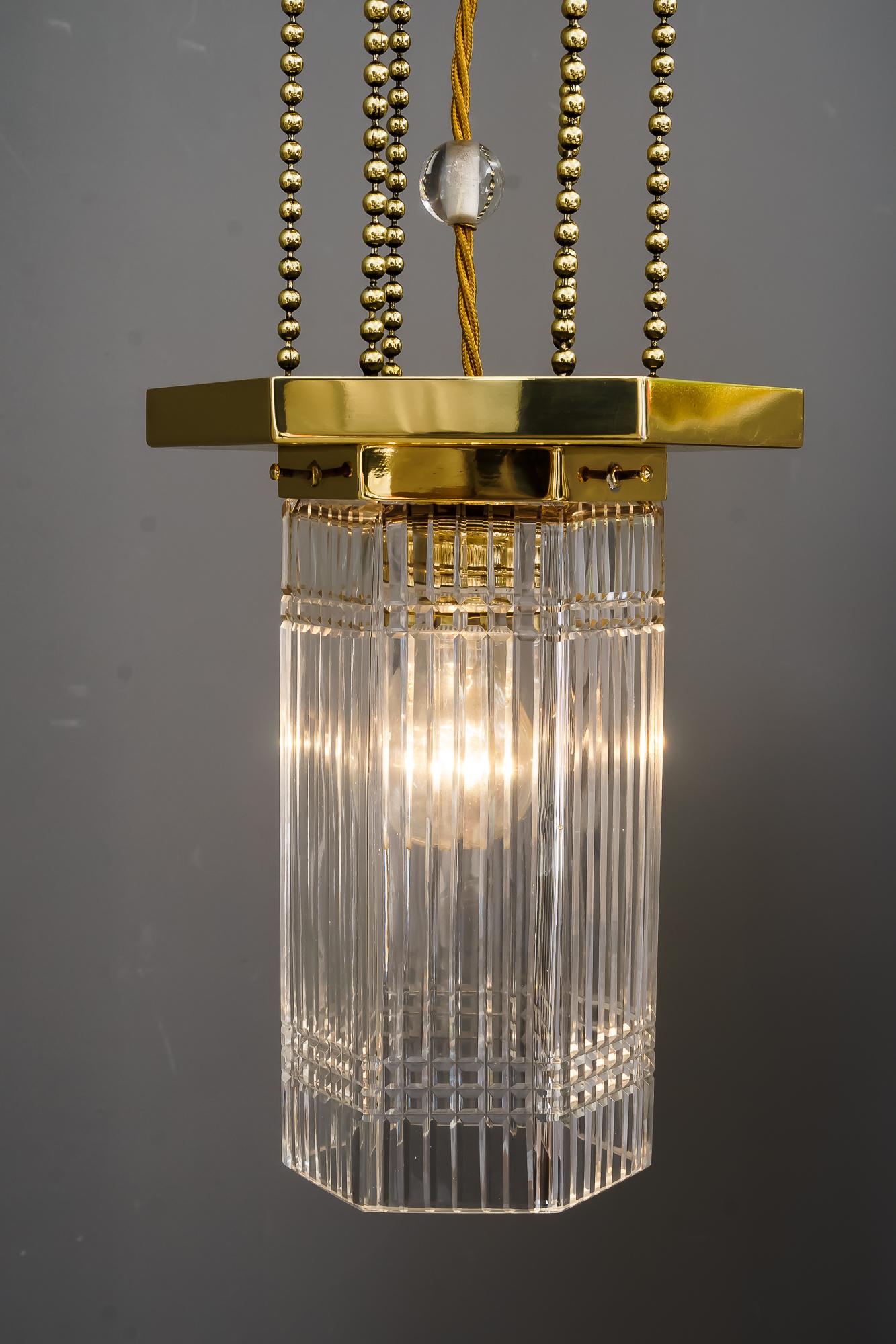 Hexagonal Art Deco Pendant with Original Glass Shade, Around 1920s For Sale 5