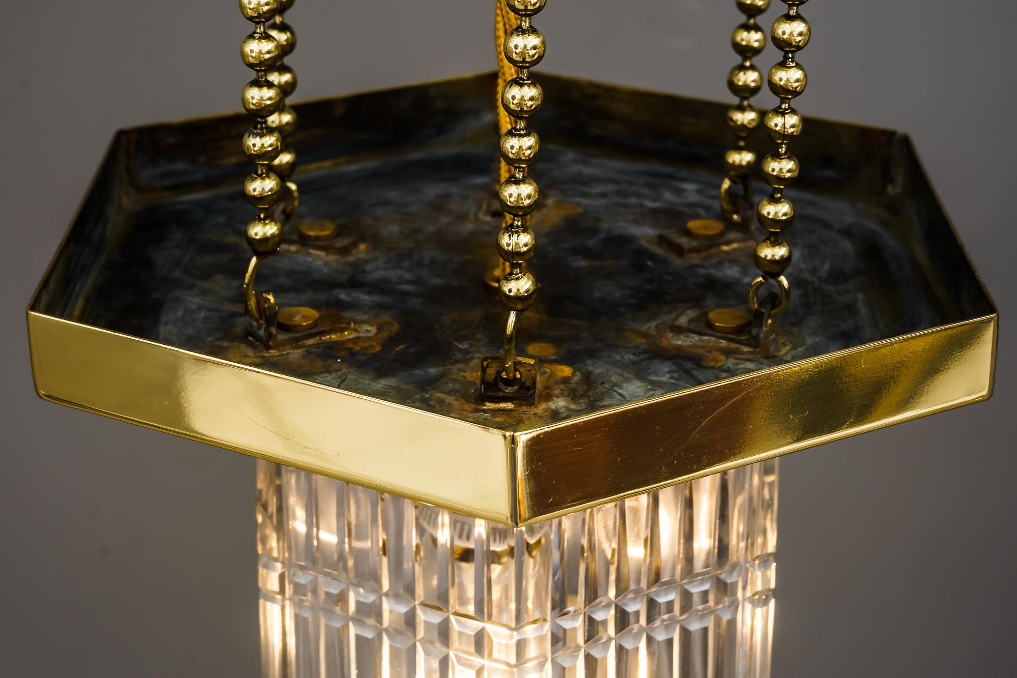 Hexagonal Art Deco Pendant with Original Glass Shade, Around 1920s For Sale 6