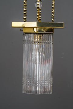 Hexagonal Art Deco Pendant with Original Glass Shade, Around 1920s