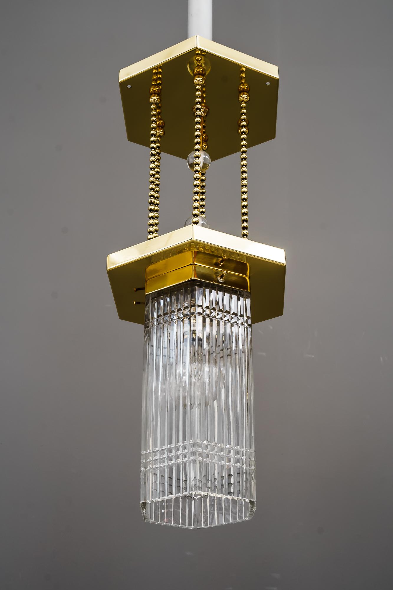 Hexagonal Art Deco Pendant with Original Glass Shade, Around 1920s In Good Condition For Sale In Wien, AT